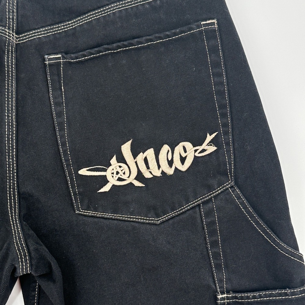 JNCO‎ Jeans Mens Black Baggy Cargo Carpenter Shorts Embroidered Crown Size 34 - Picture 6 of 10